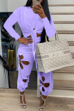 Purple Casual Solid Patchwork O Neck Long Sleeve Two Pieces