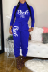 Deep Blue Casual Print Patchwork Letter Turtleneck Long Sleeve Two Pieces