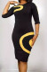 Black Casual Print Patchwork O Neck One Step Skirt Dresses