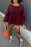 Black Casual Solid Patchwork O Neck Tops