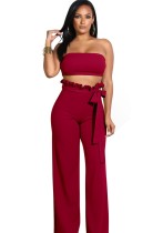 Wine Red Army Plain Low Waist Two-piece suit
