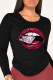 Black Casual Lips Printed Patchwork O Neck Tops