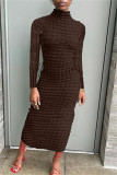 Black Sexy Casual Solid Hollowed Out Frenulum Turtleneck Long Sleeve Dresses