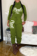 Ink Green Casual Print Patchwork Letter Turtleneck Long Sleeve Two Pieces