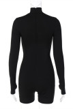 Black Sexy Casual Solid Hollowed Out Turtleneck Skinny Romper