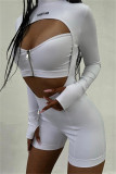 White Sexy Casual Solid Hollowed Out Turtleneck Skinny Romper