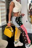 Rose Red Casual Print Patchwork Regular Mid Waist Trousers
