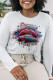 White Casual Lips Printed Patchwork O Neck Tops