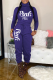 Peacock Blue Casual Print Patchwork Letter Turtleneck Long Sleeve Two Pieces