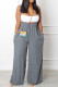 Blue Casual Solid Backless Spaghetti Strap Regular Jumpsuits
