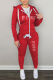 Red Street Print Patchwork Hooded Collar Long Sleeve Two Pieces