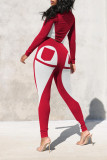 Red Casual Print Patchwork O Neck Long Sleeve Two Pieces