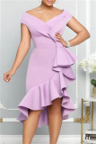 Yellow Sexy Formal Solid Patchwork Asymmetrical V Neck Evening Dress