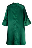 Ink Green Casual Elegant Solid Patchwork Zipper O Neck A Line Dresses