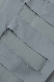 Light Blue Sexy Street Solid Hollowed Out Patchwork High Waist Pencil Solid Color Bottoms