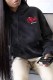 Black Street Print Letter Hooded Collar Tops
