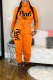 Orange Casual Print Patchwork Letter Turtleneck Long Sleeve Two Pieces