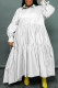 White Casual Solid Patchwork Buttons Fold Turndown Collar Shirt Dress Plus Size Dresses