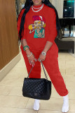 Red Casual Print Patchwork Basic O Neck Long Sleeve Two Pieces