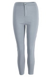 Light Blue Sexy Street Solid Hollowed Out Patchwork High Waist Pencil Solid Color Bottoms