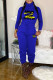 Deep Blue Casual Print Patchwork Turtleneck Long Sleeve Two Pieces