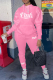 Pink Casual Print Letter Hooded Collar Long Sleeve Two Pieces