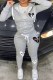 Grey Casual Print Patchwork Hooded Collar Long Sleeve Two Pieces