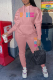 Pink Casual Print Patchwork Hooded Collar Long Sleeve Two Pieces