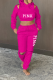 Rose Red Casual Print Patchwork Hooded Collar Long Sleeve Two Pieces
