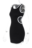 Black Sexy Solid Hollowed Out O Neck Pencil Skirt Dresses