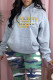 Grey Casual Letter Print Patchwork Hooded Collar Tops
