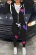 Black Casual Print Patchwork Hooded Collar Long Sleeve Two Pieces