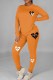 Orange Casual Print Patchwork O Neck Long Sleeve Two Pieces