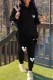Black Casual Print Patchwork Hooded Collar Long Sleeve Two Pieces