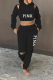 Black Casual Print Patchwork Hooded Collar Long Sleeve Two Pieces