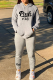 Grey Casual Print Letter Hooded Collar Long Sleeve Two Pieces