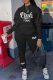 Black Casual Print Letter Hooded Collar Long Sleeve Two Pieces