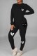Black Casual Print Patchwork O Neck Long Sleeve Two Pieces