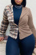 Khaki Casual Plaid Print Patchwork Cardigan Turn-back Collar Outerwear