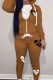 Brown Casual Print Patchwork Hooded Collar Long Sleeve Two Pieces