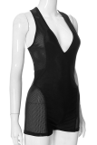 Black Sexy Solid Patchwork U Neck Skinny Rompers