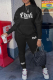 Black Casual Print Letter Hooded Collar Long Sleeve Two Pieces