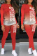 Red Casual Gradual Change Print Patchwork O Neck Long Sleeve Two Pieces