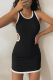 Black Sexy Solid Hollowed Out O Neck Pencil Skirt Dresses