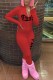Red Sexy Print Letter Zipper Collar Jumpsuits