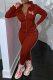 Rose Red Street Print Patchwork Hooded Collar Long Sleeve Two Pieces