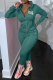 Green Street Print Patchwork Hooded Collar Long Sleeve Two Pieces