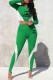 Green Sexy Print Patchwork Letter O Neck Long Sleeve Two Pieces