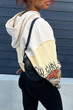 Apricot Street Print Patchwork Hooded Collar Tops