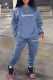 Blue Street Print Letter O Neck Long Sleeve Two Pieces